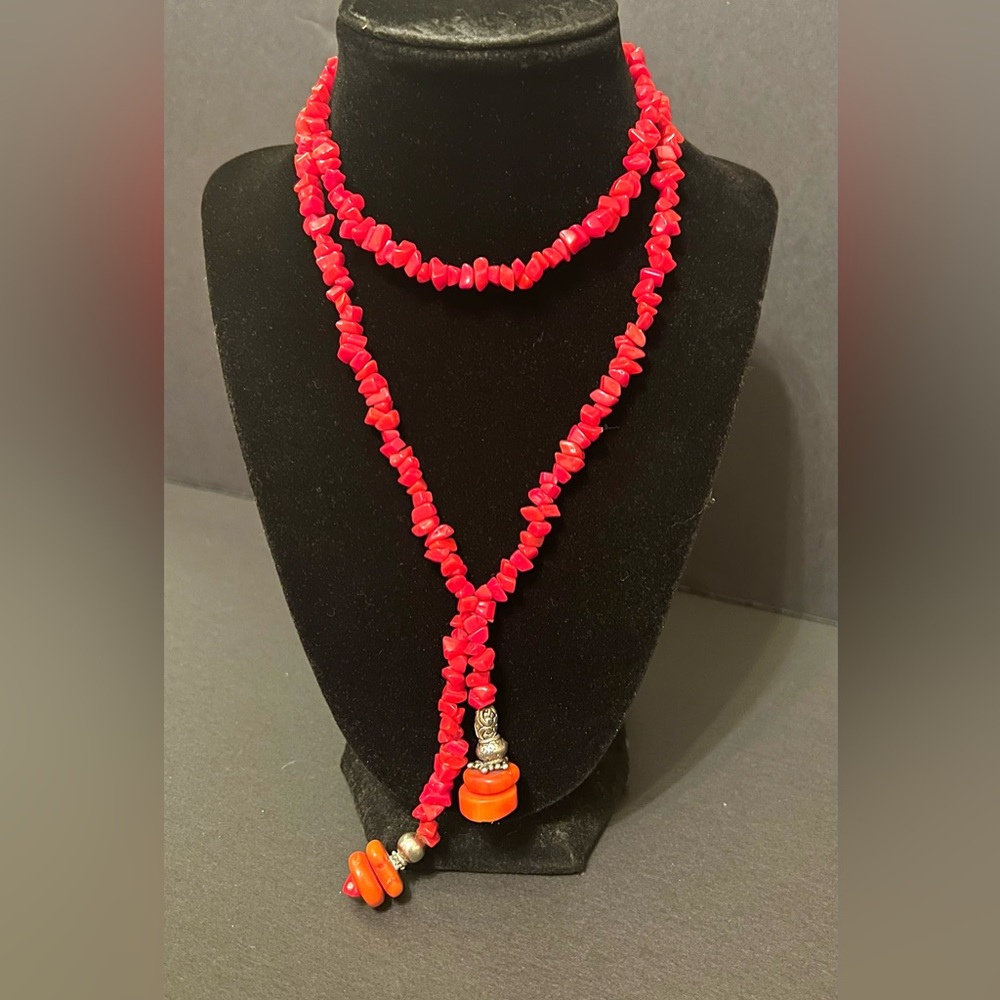 Vintage southwestern, red coral handmade necklace, 18 inches long